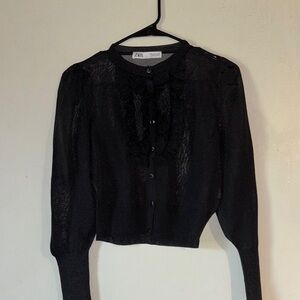 Zara Black Lace Button-Up Top